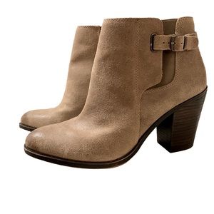 Lucky Brand Esperanza suede buckle stacked heel booties